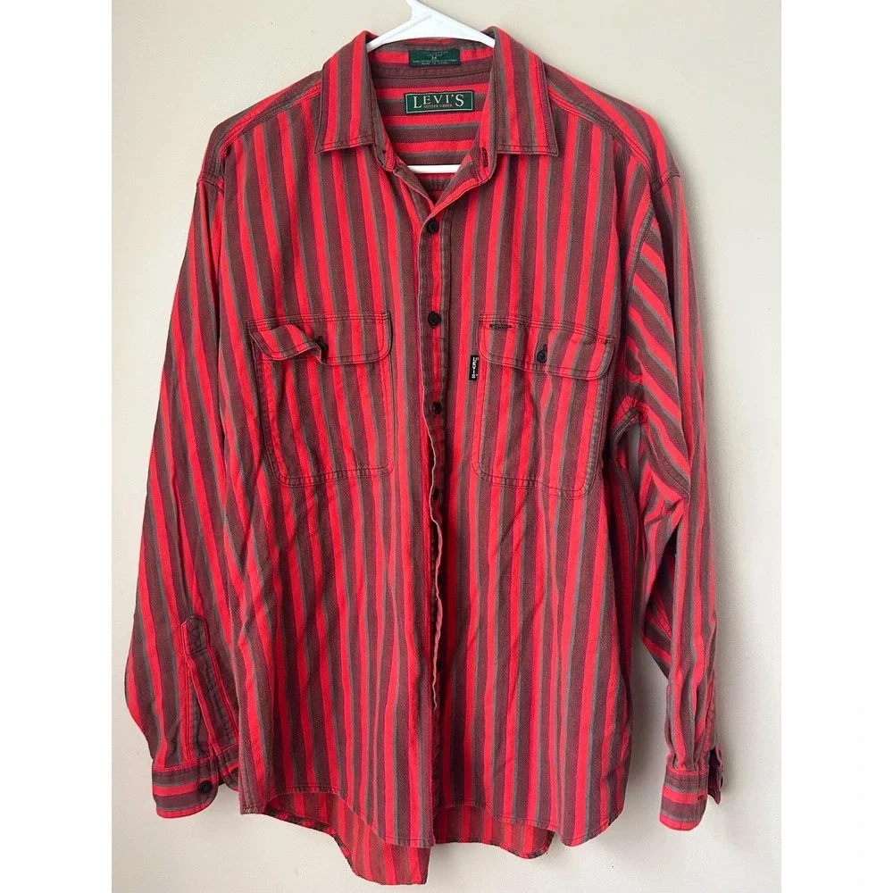 Vintage Big E Levis Button Down Shirt Striped Size M Retro Streetwear Western